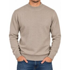 John Ashford Mens Beige Merino Wool Mock Neck Pullover Sweater Size L